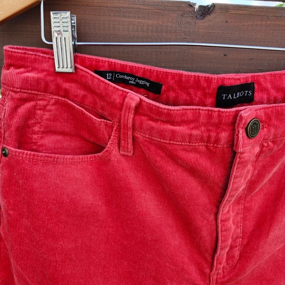 Talbots Red Corduroy Jeggings Vibrant Maximalist Dopamine Bold Skinny NWT 12